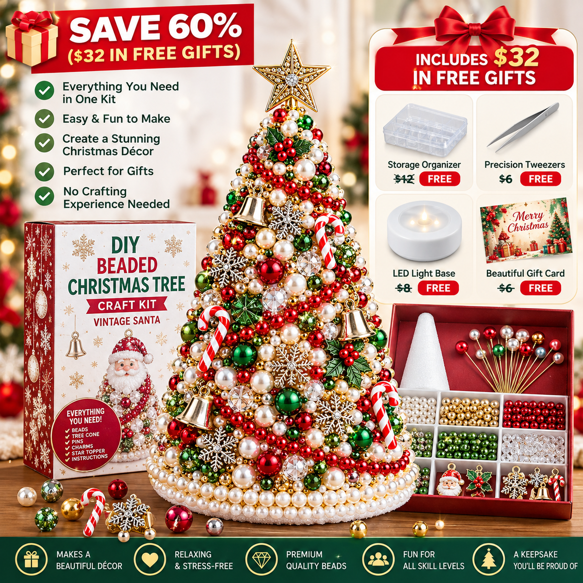 DIY Beaded Christmas Tree Craft Kit